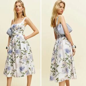 REFORMATION Janu Floral Serenity Linen Midi Dress Size 6